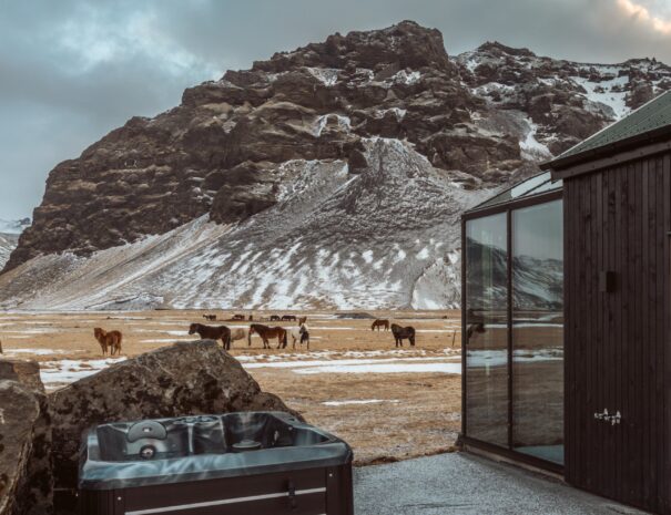 outdoor jacuzzi at luxury accommodation south coast Iceland