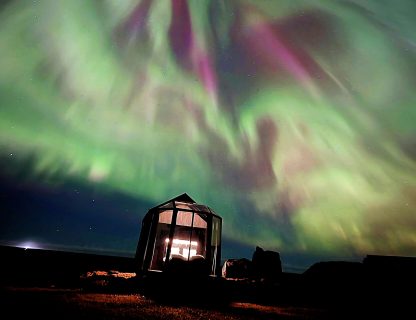 G3 solar storm and aurora at SKyr Retreat Iceland