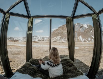 View from the glass igloo bedroom next to Seljanlandsfoss