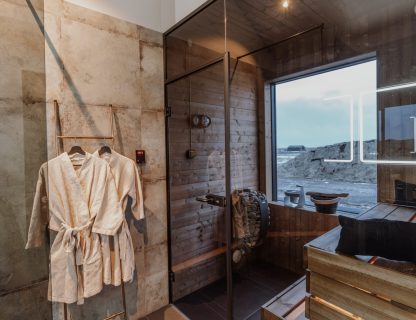wellness bathrobes and sauna in Luxury cabins south coast Iceland